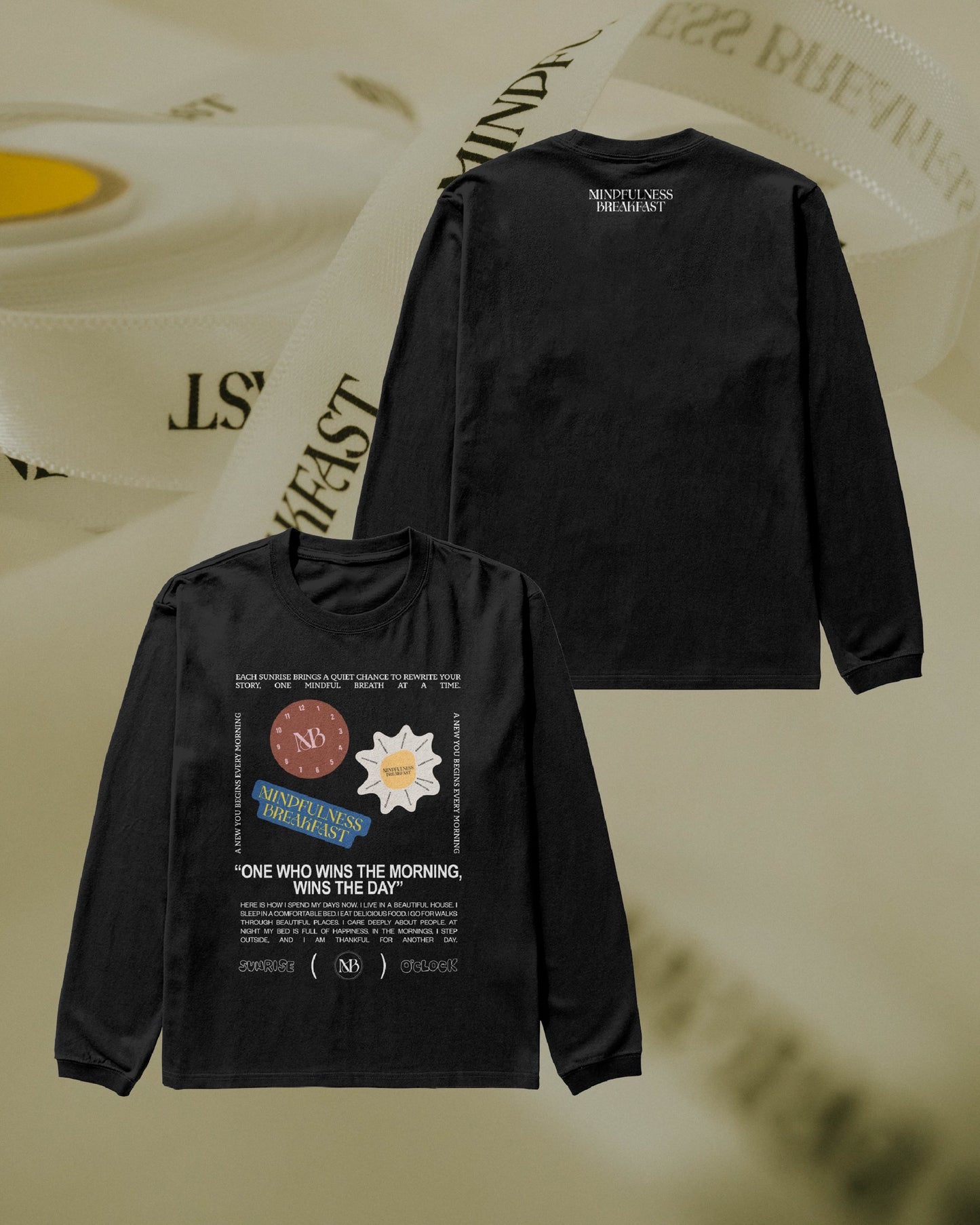 【予約販売】MINDFULNESS BREAKFAST × Miri Ogasawara ロンT(Black) 🟥Sunrise O’Clock